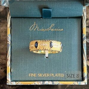 Fine Silver Plated Cuff Ring with Blue Sapphire  and CZ Accents